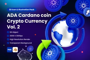 ADA Cardano Digital Stablecoin Criptomoeda Vol 2 Pacote de Icon 3D