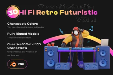 Hola fidelidad retro futurista Paquete de Illustration 3D