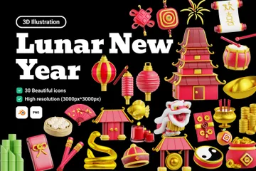 Año Nuevo Lunar Paquete de Icon 3D