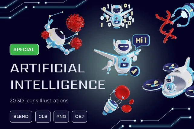 Premium Artificial Intelligence 3D Illustration pack from Science ...