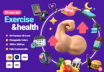Bewegung und Gesundheit 3D Icon Pack