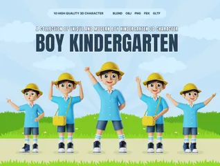 Boy Kindergarten 3D Illustration Pack