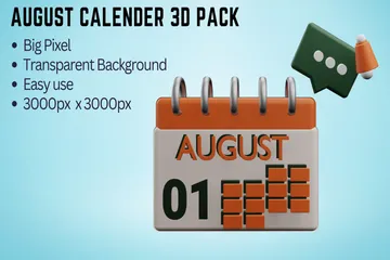 Calendário de agosto Pacote de Icon 3D