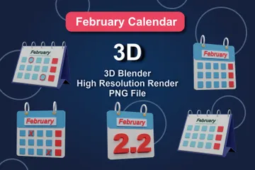 Calendário de fevereiro Pacote de Icon 3D