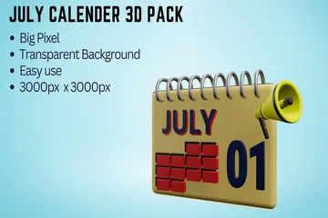 Calendário de julho Pacote de Icon 3D