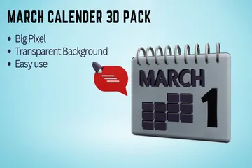 Calendário de março Pacote de Icon 3D
