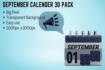 Calendário de setembro Pacote de Icon 3D