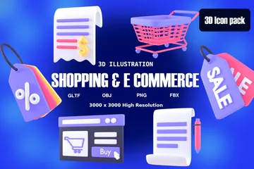 Compras y comercio electrónico Paquete de Icon 3D