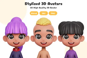 Conjunto de avatares estilizados Pacote de Icon 3D