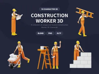 건설 노동자 캐릭터 활동 3D Illustration 팩