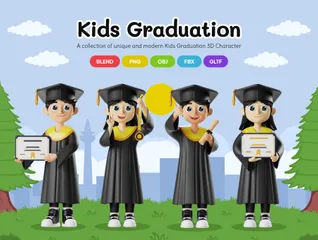 Alunos de formatura de crianças 3D Illustration Pack