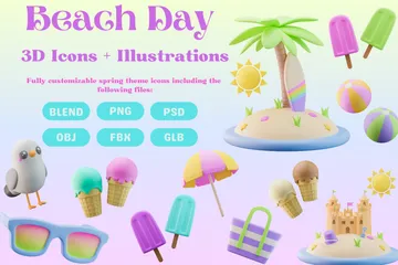 Dia de praia Pacote de Icon 3D