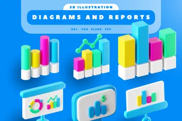 Diagrams And Reports 3D Icon Pack