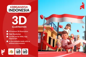 Feliz Indonésia | Dia Independente Pacote de Illustration 3D