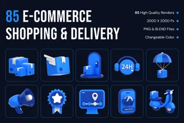 E-Commerce-Shopping und -Lieferung 3D Icon Pack