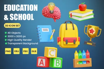 Education & School 3D Icon Pack