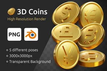 Einzelne Goldmünzen 3D Icon Pack