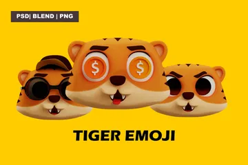 Emoji de tigre fofo Pacote de Icon 3D