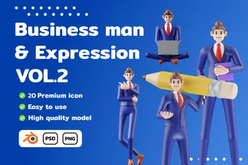 Expressão de personagem de empresário Vol.2 Pacote de Illustration 3D