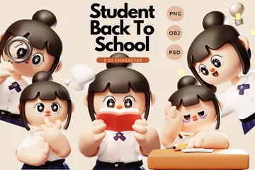 Personaje de regreso a la escuela del estudiante Paquete de Illustration 3D