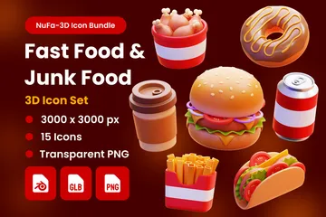 Fast-food e junk food Pacote de Icon 3D