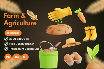 Fazenda e Agricultura Pacote de Icon 3D