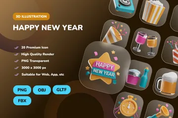 Feliz año nuevo Paquete de Icon 3D