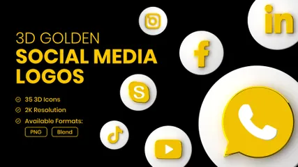 Free Golden Social Media Logos 3D Icon Pack