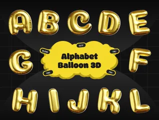 Gold Alphabet Balloon 3D Icon Pack