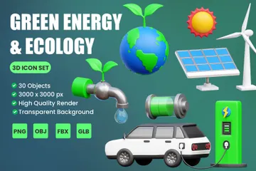 그린 에너지 및 생태학 3D Icon 팩