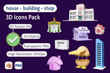 Haus - Bauen - Einkaufen 3D Icon Pack