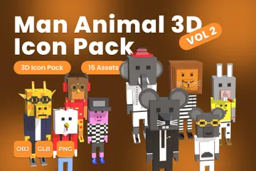 Homme Animal 3D Icon Pack