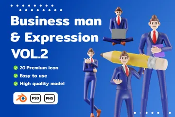 Expression de personnage d'homme d'affaires Vol.2 Pack 3D Illustration