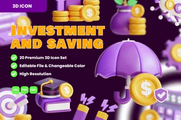 Investimento e poupança Pacote de Icon 3D