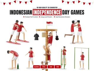 Juegos del Día de la Independencia de Indonesia Paquete de Illustration 3D