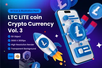 LTC Litecoin Digital Stablecoin Criptomoeda Pacote de Icon 3D