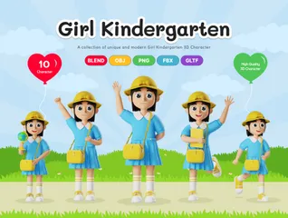 Mädchenkindergarten 3D Illustration Pack