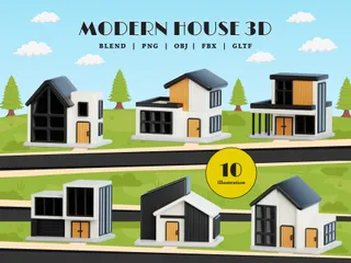 Modern House Building 3D Icon Pack