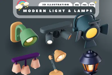 Modernes Licht & Lampen 3D Icon Pack