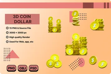 Moeda dólar Pacote de Icon 3D