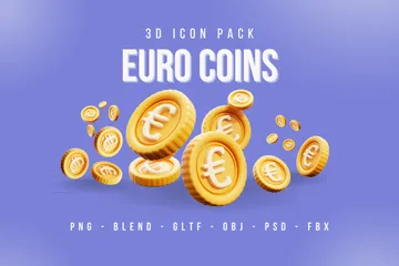 Moeda de moedas de euro voadoras Pacote de Icon 3D