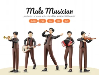 Músico Masculino Pessoas Pacote de Illustration 3D