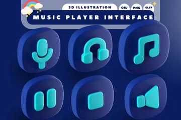 Musik-Player-Schnittstelle 3D Icon Pack