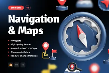 Navegación y mapas 3D Icon Pack