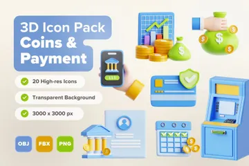 Pièces et paiement 3D Icon Pack