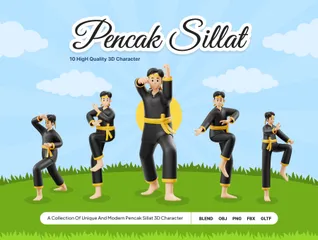 Pencak Silat Artes Marciais Indonésias Pacote de Illustration 3D