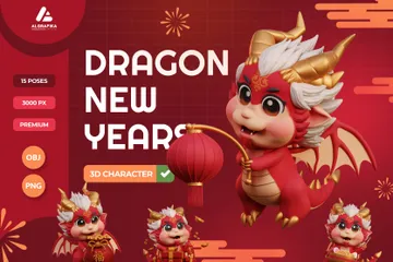 Personaje Dragón Año Nuevo Chino 3D Illustration Pack