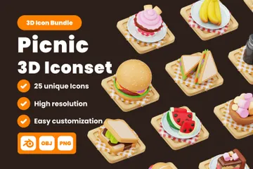 Comida e bebida para piquenique Pacote de Icon 3D