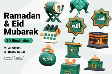 Ramadán y Eid Mubarak Paquete de Icon 3D