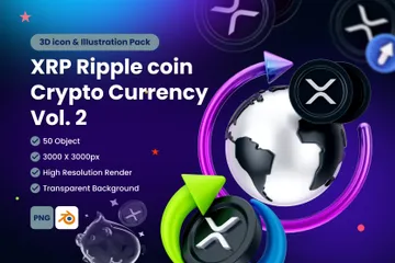 リップル XRP デジタルステーブルコイン暗号通貨 Vol 2 3D Iconパック